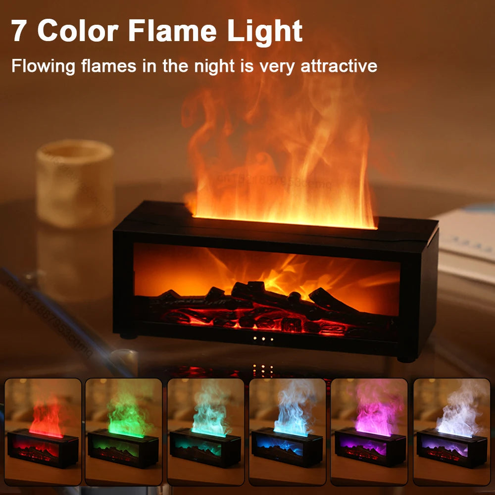 3D Flame Fireplace Humidifier & Aromatherapy Diffuser – 7 Color Ambient LED