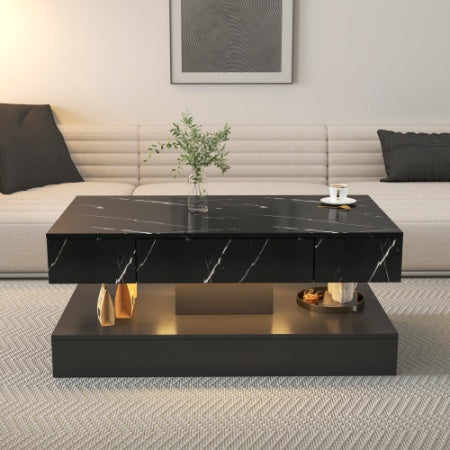 Lucid Glow Modern LED Coffee Table – High Gloss with Remote Control Storage