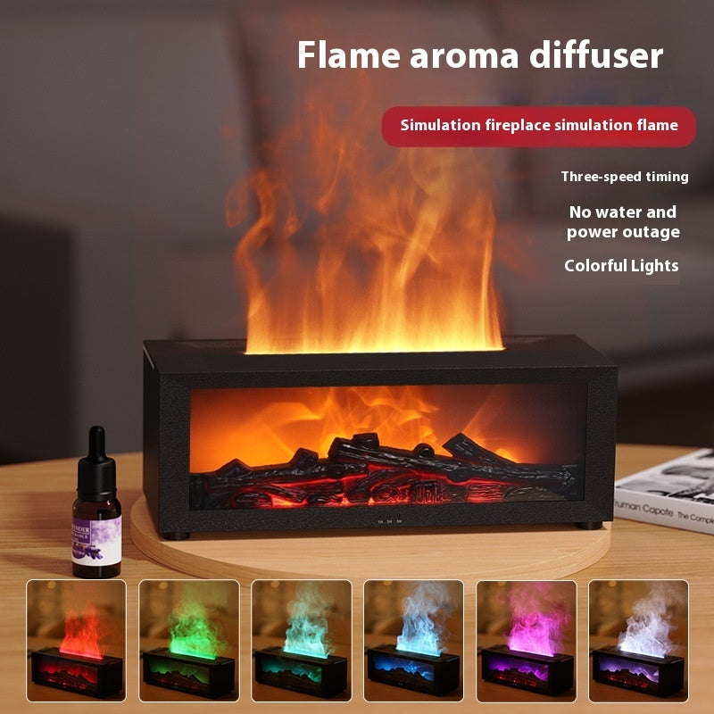 3D Flame Fireplace Humidifier & Aromatherapy Diffuser – 7 Color Ambient LED