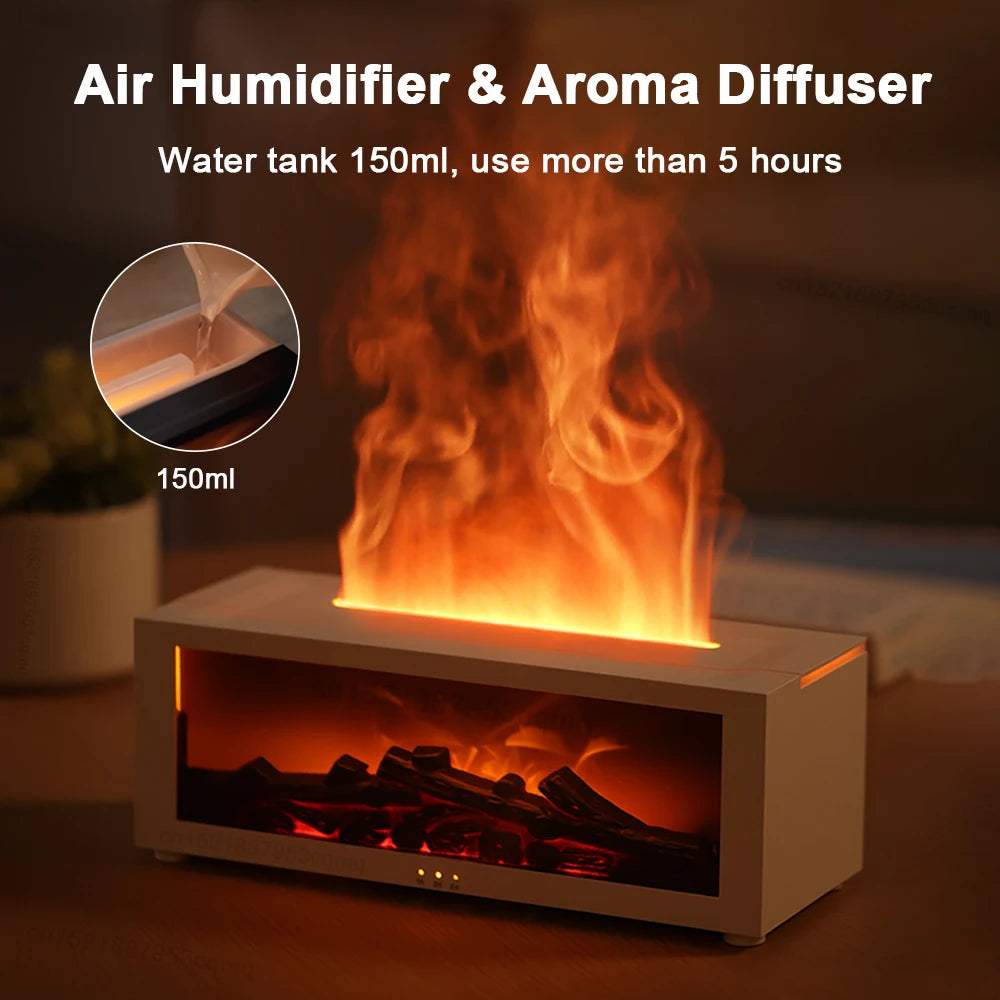 3D Flame Fireplace Humidifier & Aromatherapy Diffuser – 7 Color Ambient LED