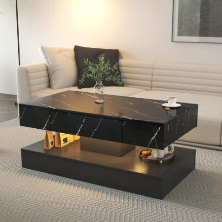 Lucid Glow Modern LED Coffee Table – High Gloss with Remote Control Storage