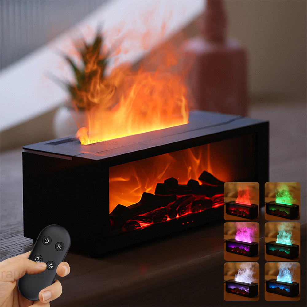3D Flame Fireplace Humidifier & Aromatherapy Diffuser – 7 Color Ambient LED