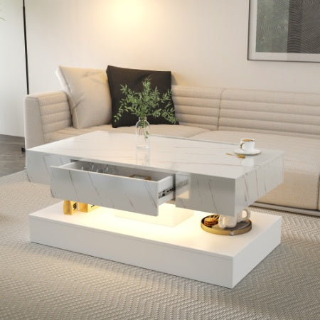 Lucid Glow Modern LED Coffee Table – High Gloss with Remote Control Storage