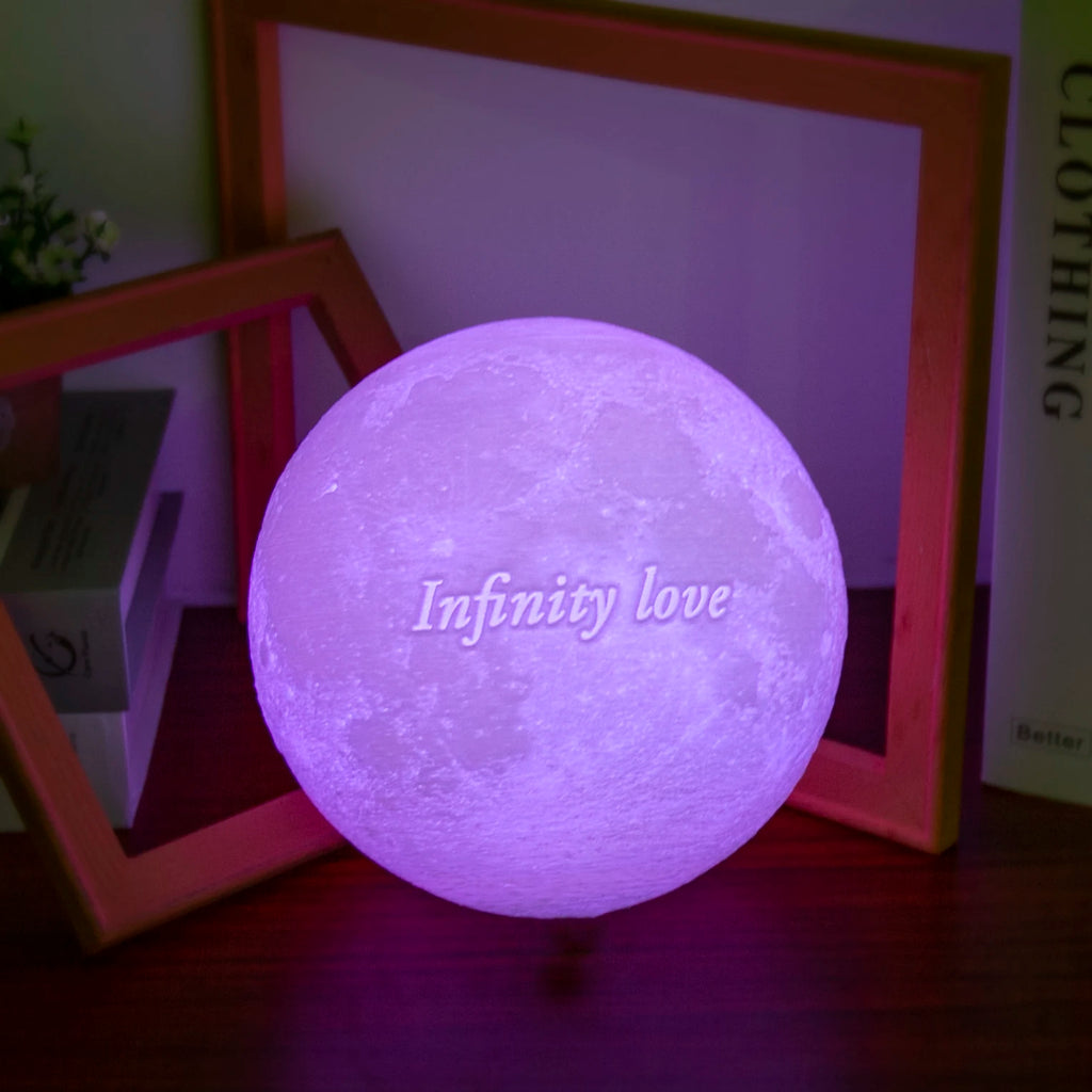 Custom 3D Photo Moon Lamp – Personalized Night Light with Wood Stand