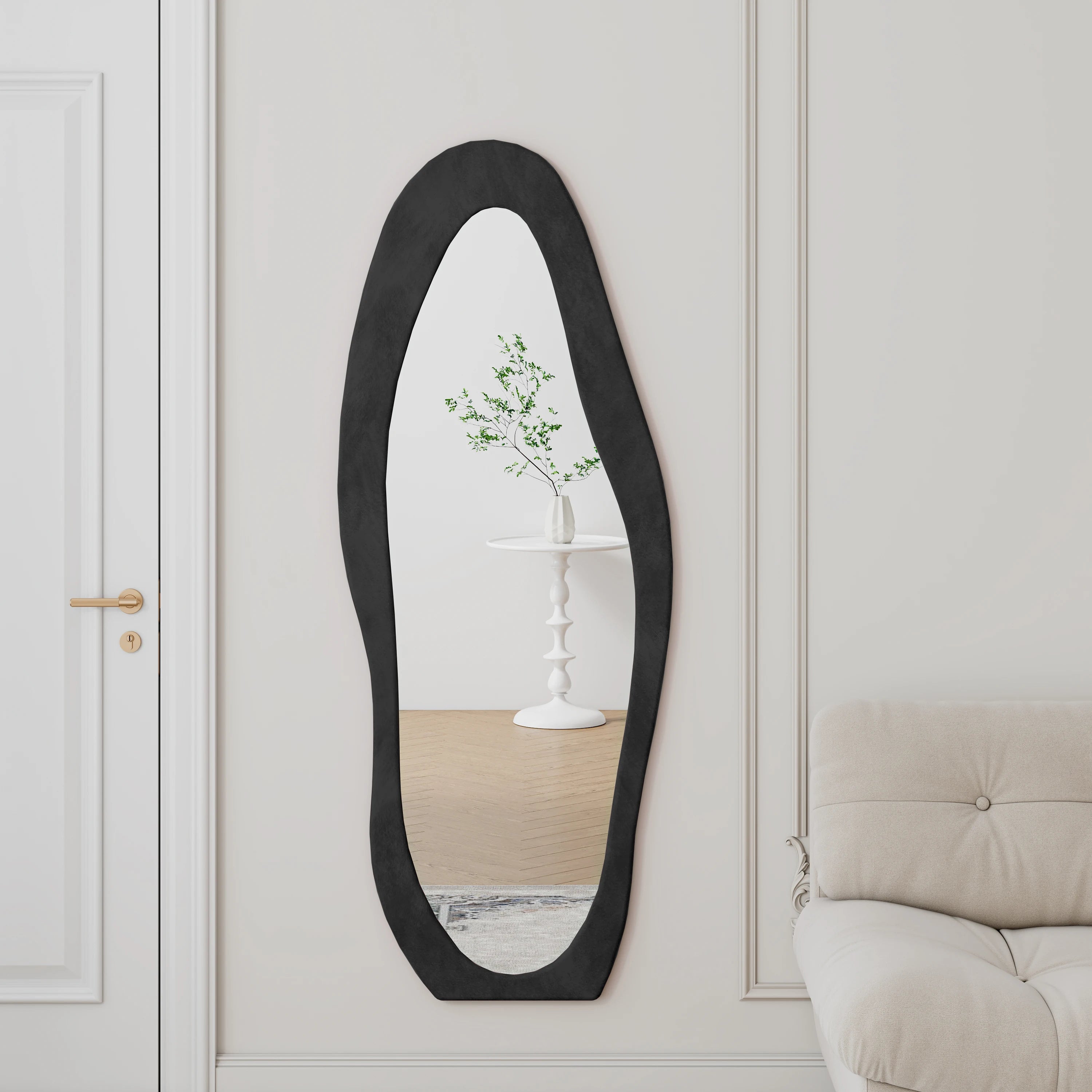 Aura Wavy Velvet-Wrapped Full-Length Floor Mirror