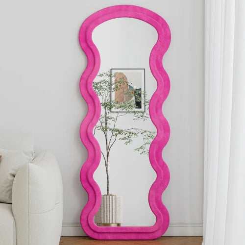 Aura Wavy Flannel-Wrapped Full-Length Floor Mirror