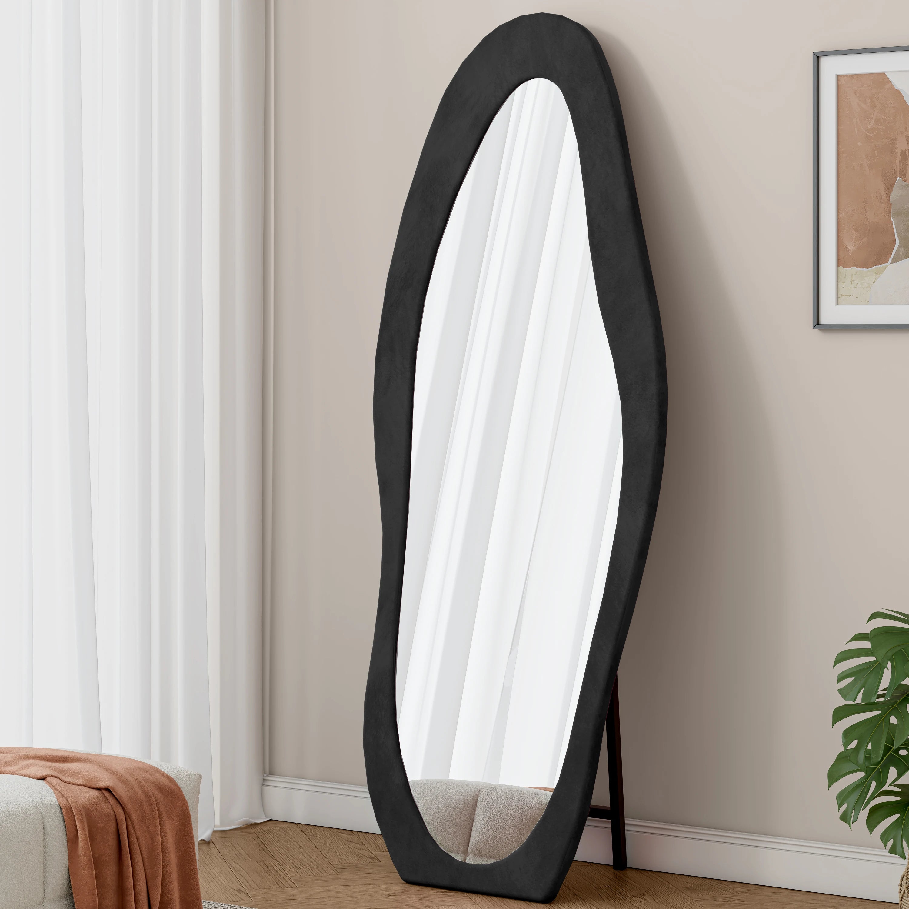 Aura Wavy Velvet-Wrapped Full-Length Floor Mirror