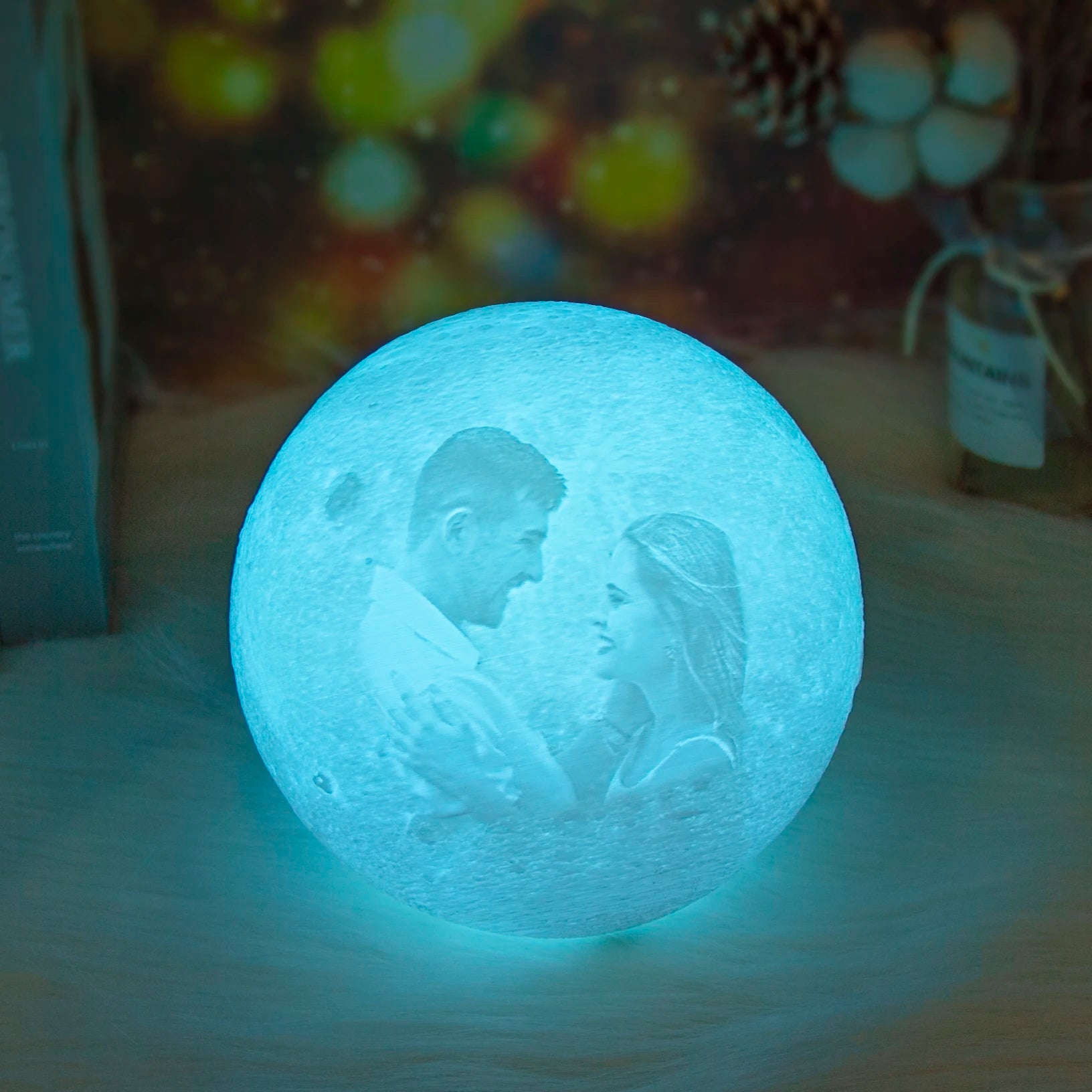 Custom 3D Photo Moon Lamp – Personalized Night Light with Wood Stand