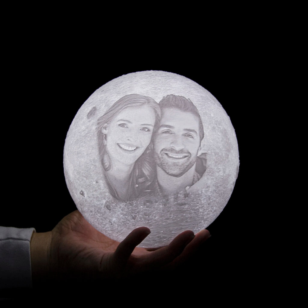 Custom 3D Photo Moon Lamp – Personalized Night Light with Wood Stand
