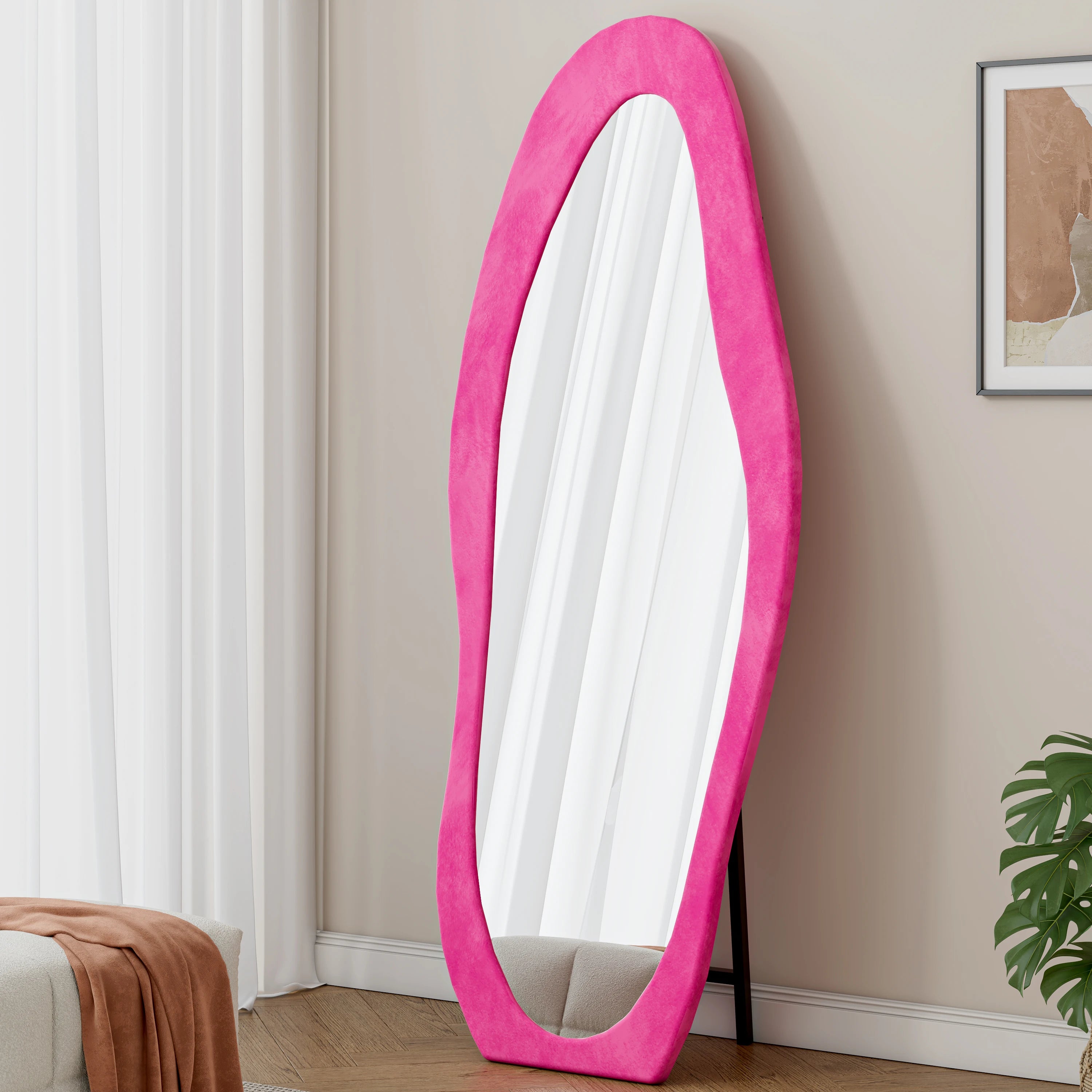 Aura Wavy Velvet-Wrapped Full-Length Floor Mirror