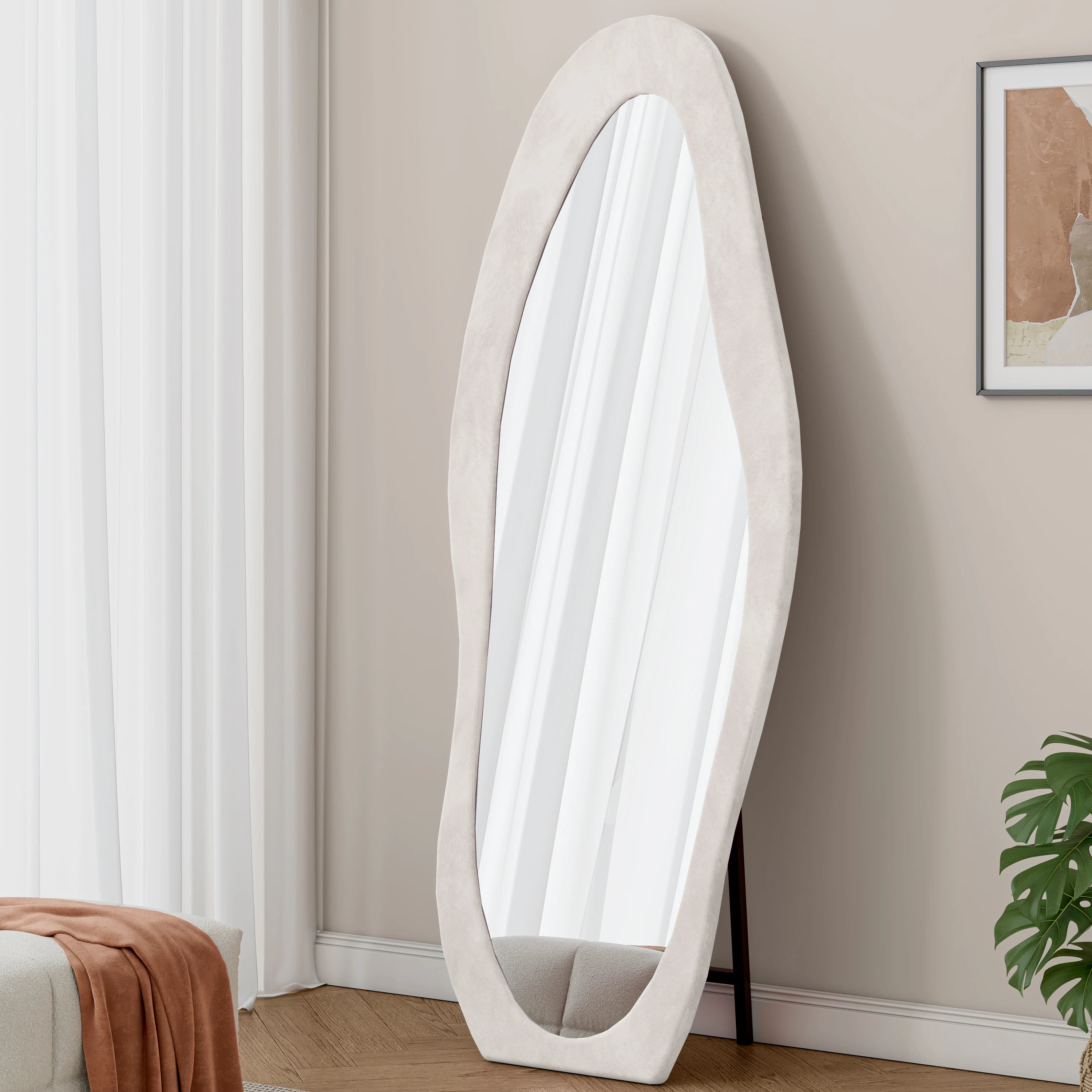 Aura Wavy Velvet-Wrapped Full-Length Floor Mirror