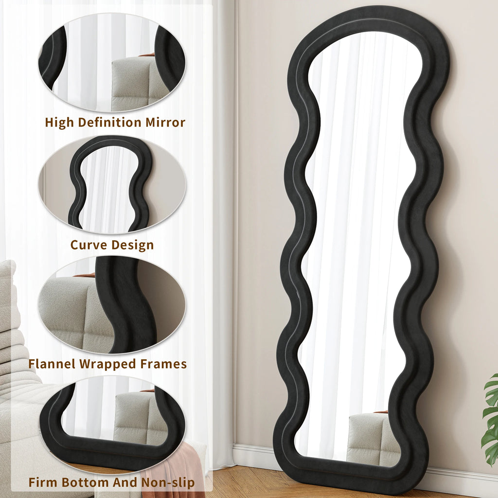 Aura Wavy Flannel-Wrapped Full-Length Floor Mirror
