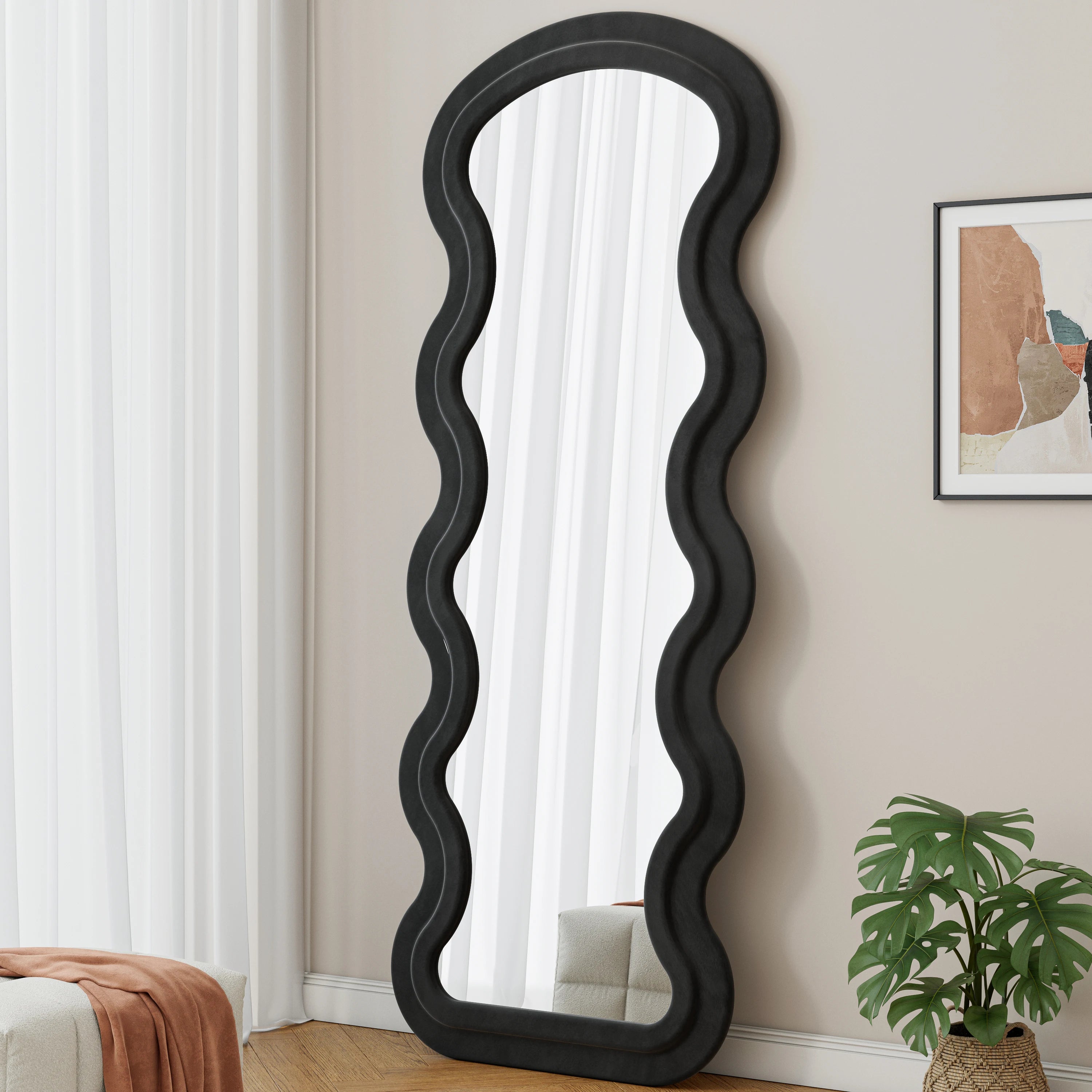 Aura Wavy Flannel-Wrapped Full-Length Floor Mirror