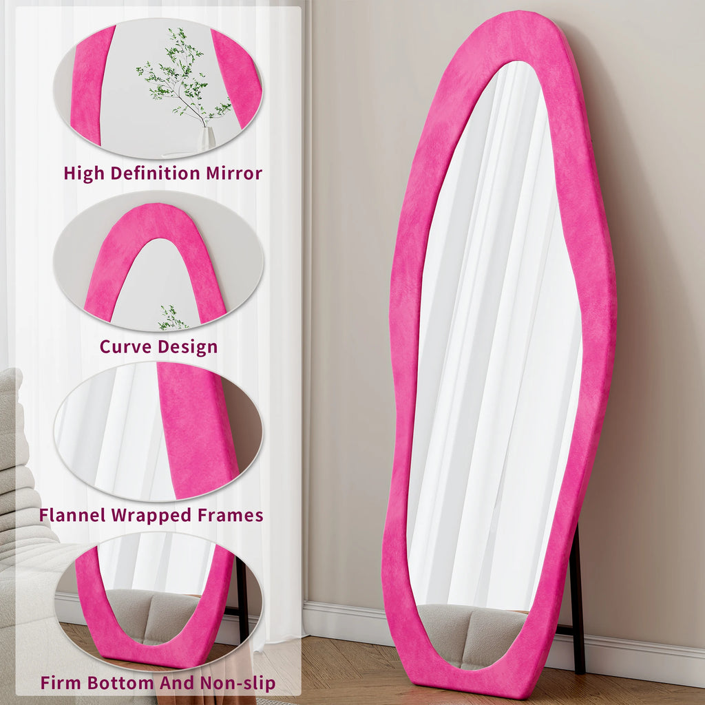 Aura Wavy Velvet-Wrapped Full-Length Floor Mirror