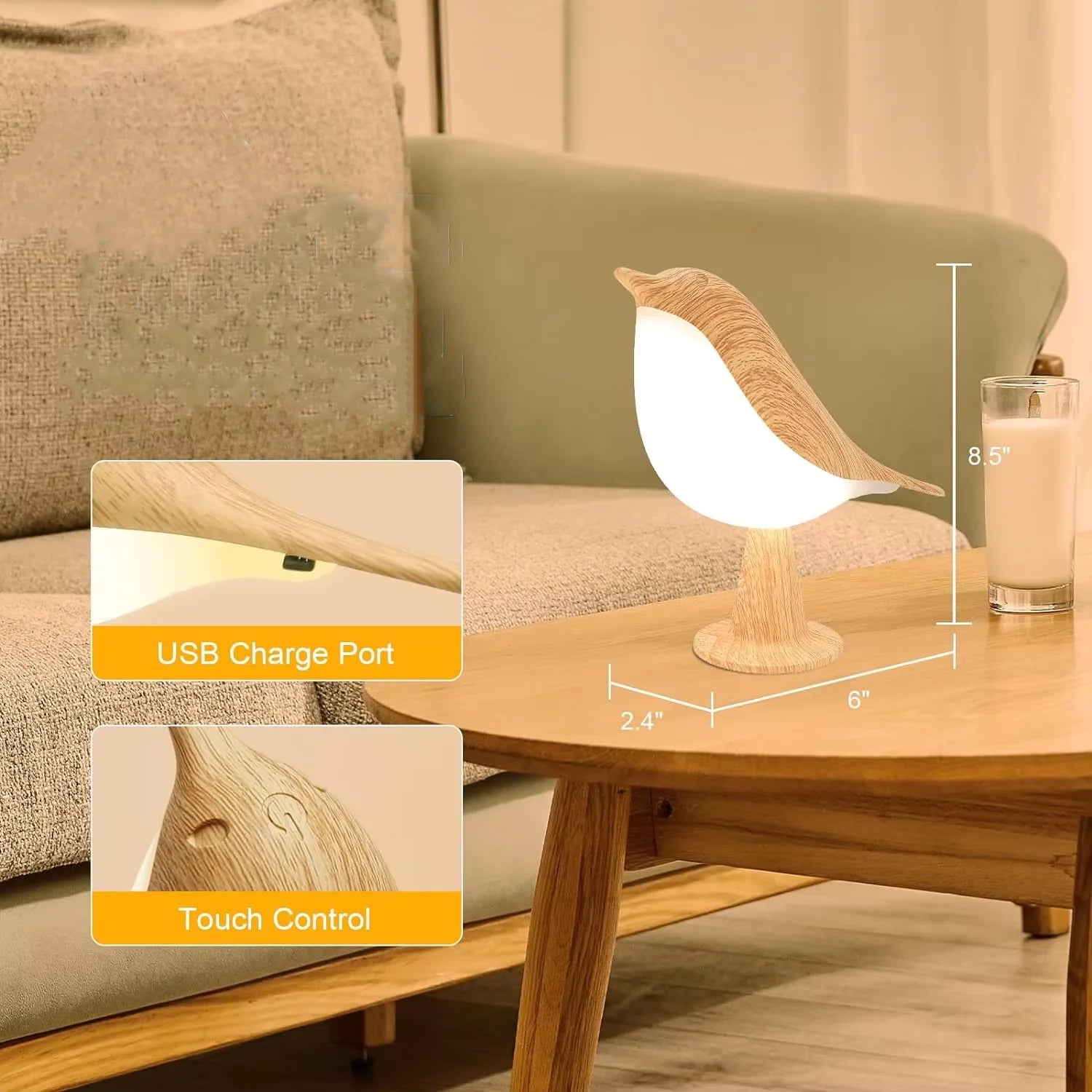 Lucent Bird Art Deco Touch Lamp - Cordless & Dimmable