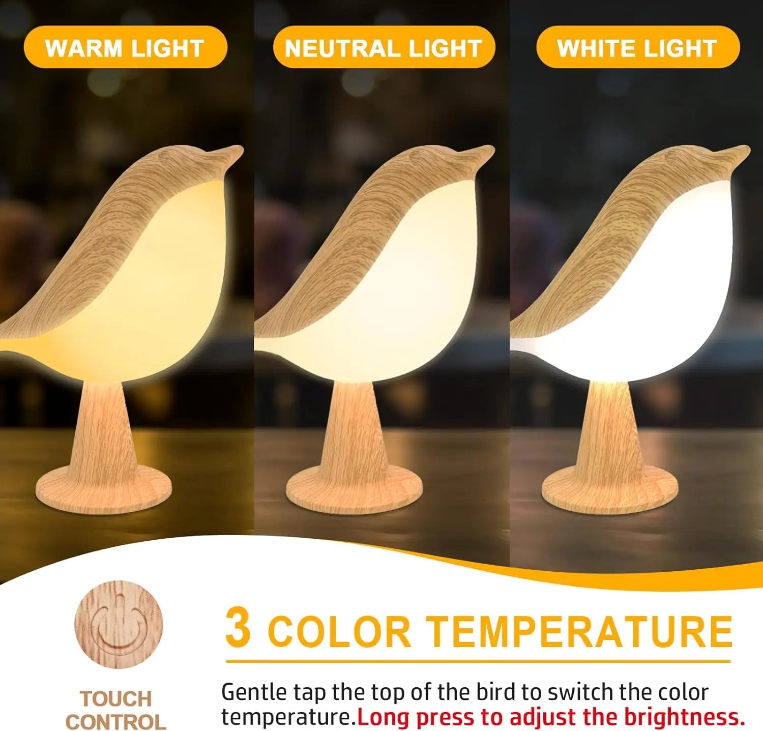 Lucent Bird Art Deco Touch Lamp - Cordless & Dimmable